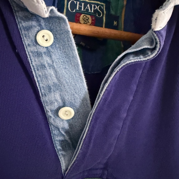 Vintage Ralph Lauren Chaps Rugby Shirt Mens M Navy Green Stripe 90s Preppy Bloke - Picture 10 of 12